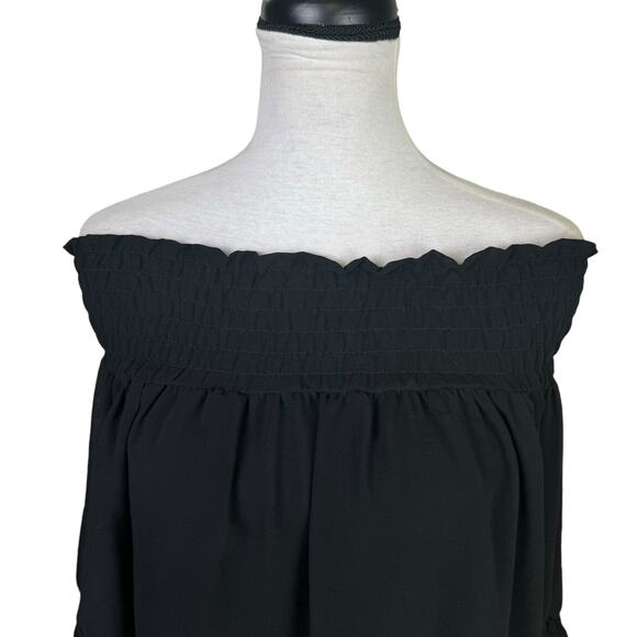 MISA Los Angeles Fontaine Black Off the Shoulder Pom Pom Tassel 3/4 Sleeve Top - Picture 6 of 11